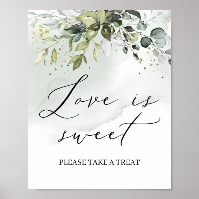 Watercolor greenery foliage love is sweet sign (Front)