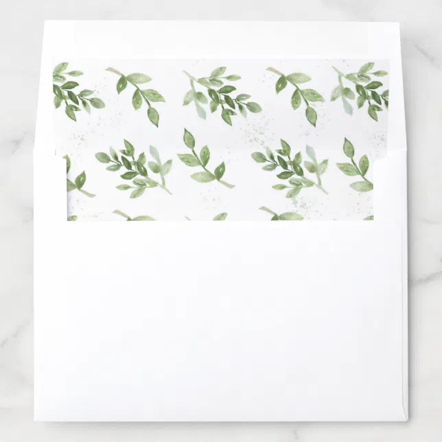 Watercolor Greenery Foliage Pattern Envelope Liner | Zazzle