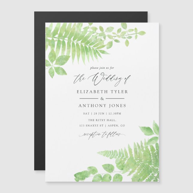 Watercolor Greenery Foliage Wedding Magnetic Invitation (Front/Back)