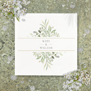 Watercolor Greenery Foliage Wedding Napkins