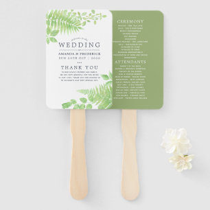 Watercolor Greenery Foliage Wedding Program Hand Fan