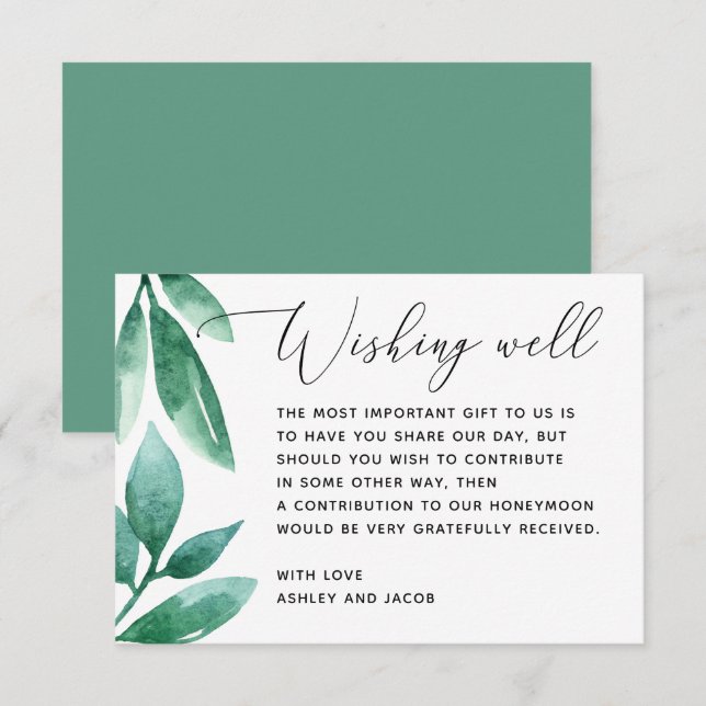 Watercolor greenery foliage wedding wishing well enclosure card (Front/Back)