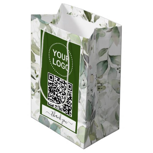 Watercolor Greenery Forest Green QR Code Logo   Medium Gift Bag