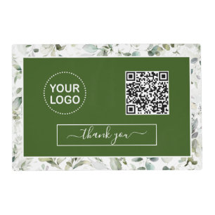 Watercolor Greenery Forest Green QR Code Logo Placemat