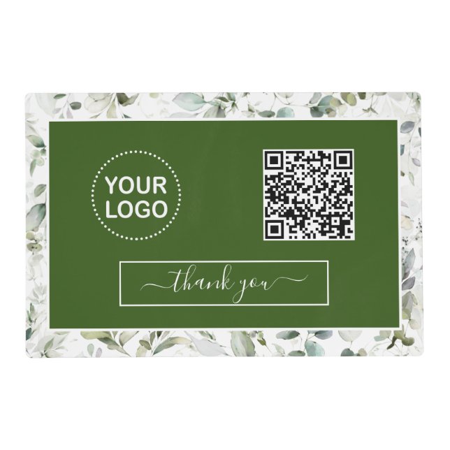 Watercolor Greenery Forest Green QR Code Logo Placemat (Front)