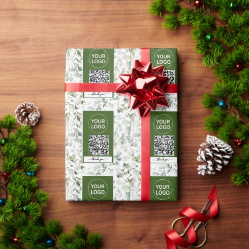 Watercolor Greenery Forest Green QR Code Logo Wrapping Paper