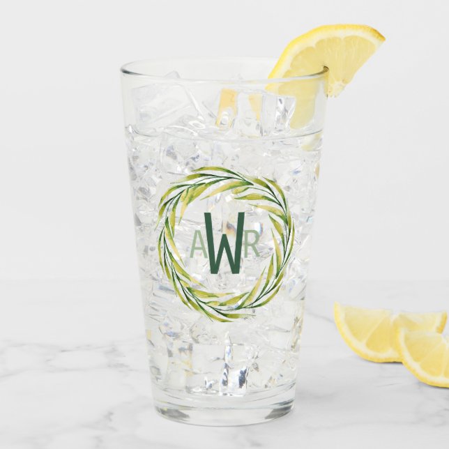 Watercolor Greenery Frame Monogram ID667 Glass (Back Ice)