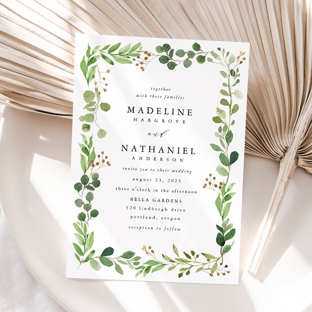 Watercolor Greenery Frame Wedding Invitation (Creator Uploaded)