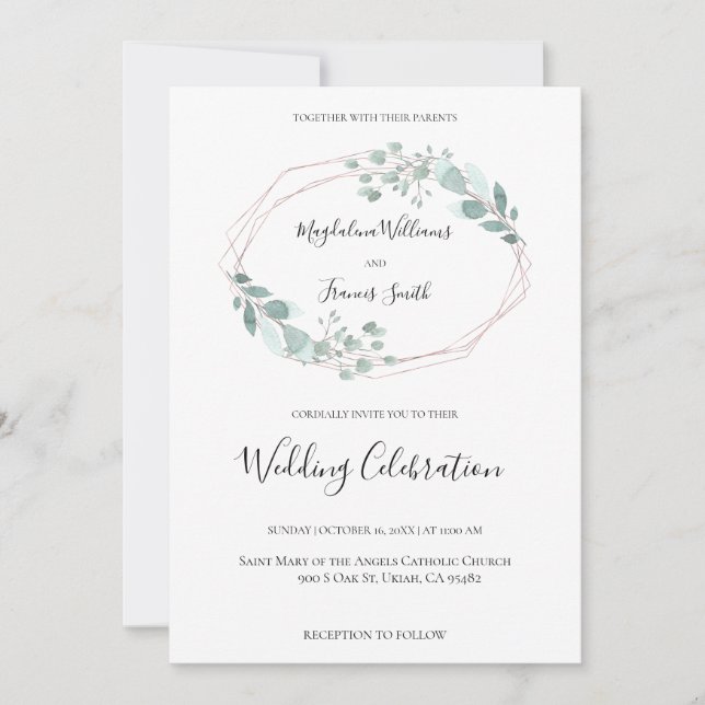 watercolor greenery frame wedding invitation (Front)