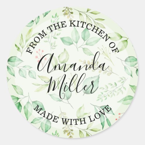 Watercolor Greenery FROM THE KITCHEN Classic Round Sticker