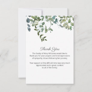 Watercolor Greenery Funeral Bereavement Thank You  Card