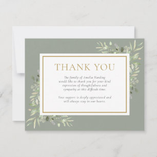 Watercolor Greenery Funeral Celebration Of Life Thank You Card