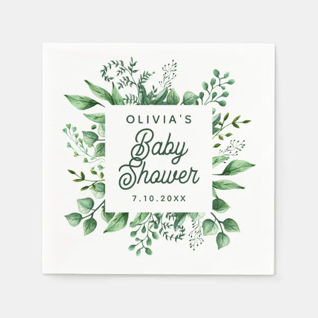 Watercolor greenery garden botanical baby shower napkins Zazzle