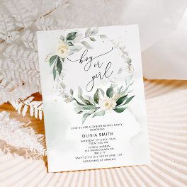 Watercolor Greenery gender reveal invitation