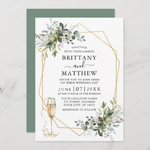 Watercolor Greenery Geo Frame Glass Sage Green Invitation