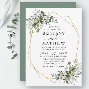 Watercolor Greenery Geo Frame Sage Green Invitation