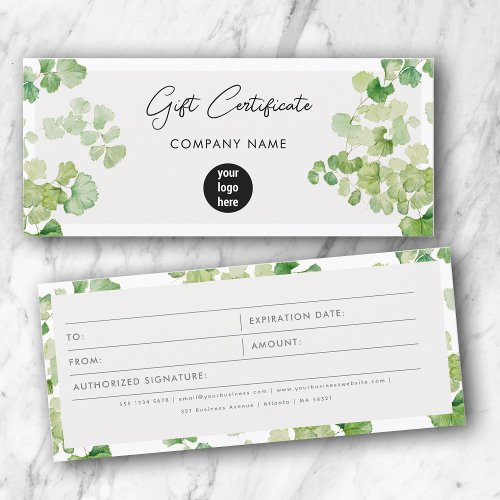 Watercolor Greenery Gift Certificate Voucher