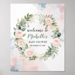Watercolor Greenery girl baby shower welcome sign