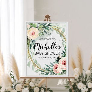 Watercolor Greenery girl baby shower welcome sign 
