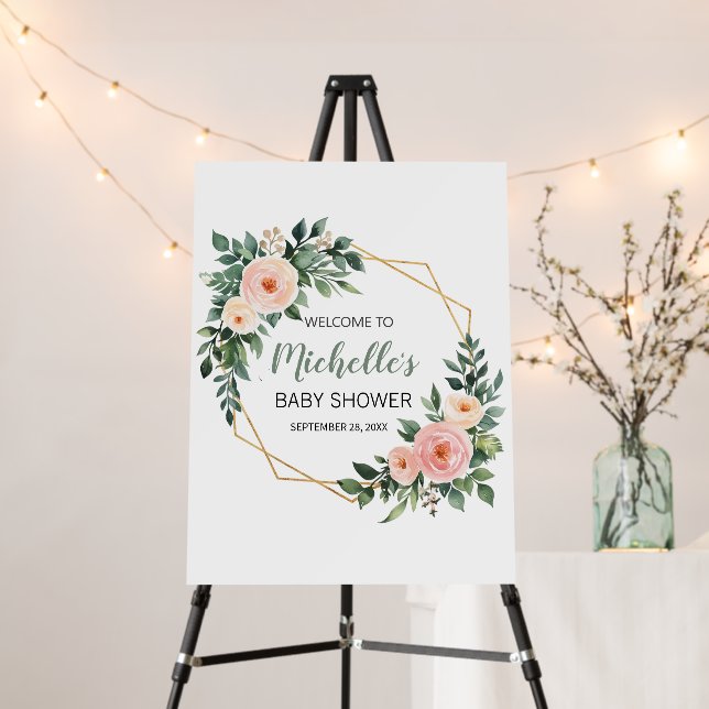 Watercolor Greenery girl baby shower welcome sign  (In Situ (Stand))