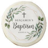 Watercolor Greenery Gold Baptism Sugar Cookies (Front)