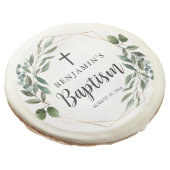 Watercolor Greenery Gold Baptism Sugar Cookies (Angled)