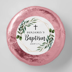 Watercolor Greenery Gold Baptism Sugar Cookies Dipped Oreo Cookie Favors