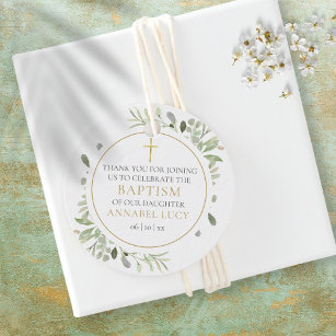 Watercolor Greenery Gold Baptism Thank You Favor Tags