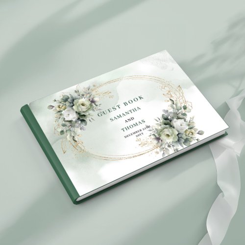 Watercolor Greenery Gold Botanical Wedding Guest Book