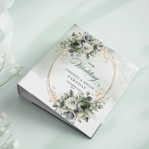 Watercolor Greenery Gold Botanical Wedding Memory 3 Ring Binder