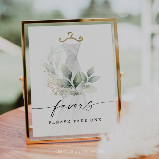 Watercolor Greenery Gold Bridal Shower Favors Sign (Creator Uploaded)
