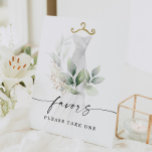 Watercolor Greenery Gold Bridal Shower Favors Sign<br><div class="desc">This elegant design features a soft watercolor bouquet of eucalyptus,  greenery and gold embellishments wrapping around a painted dress. Place on your bridal shower favors table. See the entire collection for more matching items!</div>