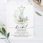 Watercolor Greenery Gold Bridal Shower Invitation<br><div class="desc">This elegant design features a soft watercolor bouquet of eucalyptus,  greenery and gold embellishments wrapping around a painted dress. Click the Personalize and "Click to customize further" button to edit the script wording's color. See the entire collection for more matching items!. See the entire collection for more matching items</div>