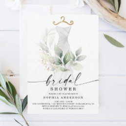 Watercolor Greenery Gold Bridal Shower Invitation