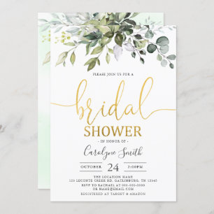 Watercolor Greenery Gold Bridal Shower Invitation