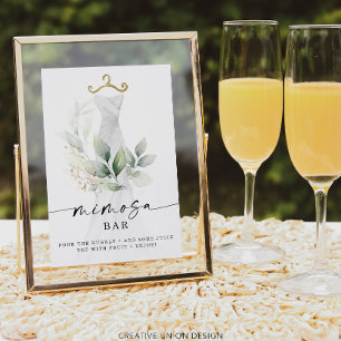 Watercolor Greenery Gold Bridal Shower Mimosa Sign