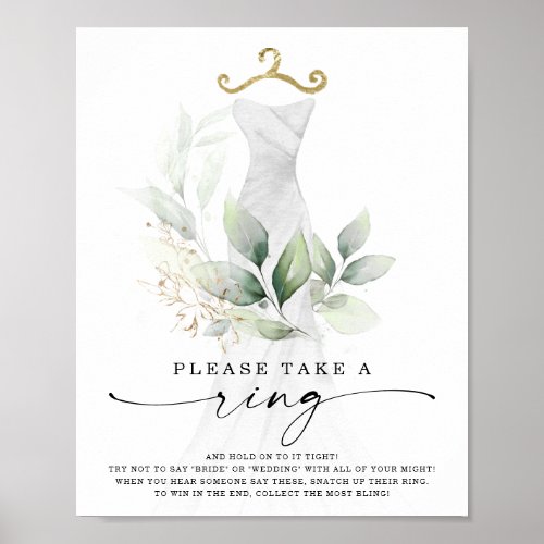 Watercolor Greenery Gold Bridal Shower Ring Game Poster