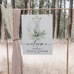 Watercolor Greenery Gold Bridal Shower Welcome Foam Board<br><div class="desc">This elegant design features a soft watercolor bouquet of eucalyptus,  greenery and gold embellishments wrapping around a painted dress. Click the Personalize and "Click to customize further" button to edit the script wording's color. See the entire collection for more matching items!</div>