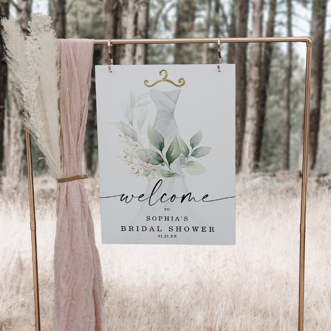 Watercolor Greenery Gold Bridal Shower Welcome Foam Board (Creator Uploaded)