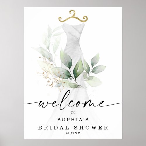 Watercolor Greenery Gold Bridal Shower Welcome Poster