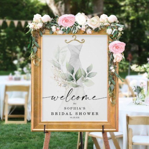 Watercolor Greenery Gold Bridal Shower Welcome Poster