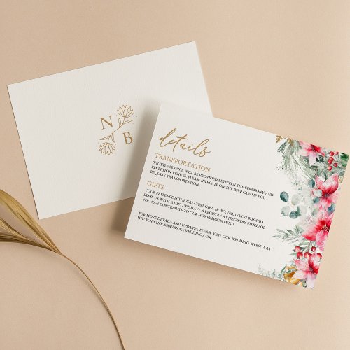 Watercolor Greenery Gold Christmas Wedding Details Enclosure Card