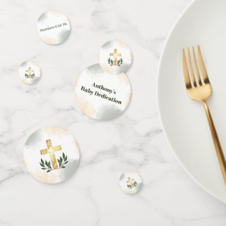 Watercolor Greenery Gold Cross Baby Dedication  Confetti