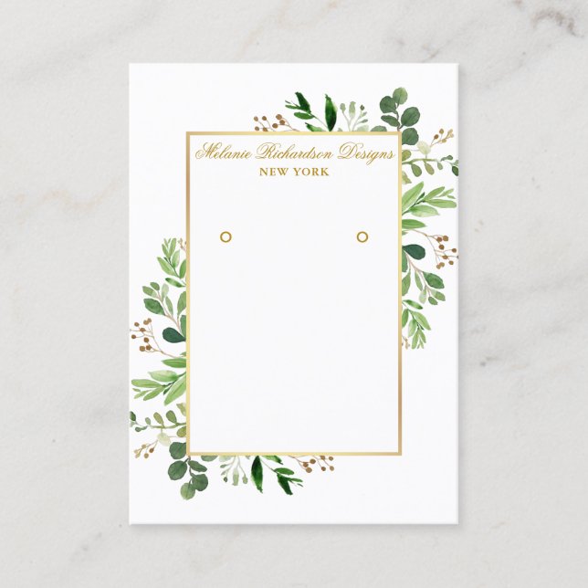 Watercolor Greenery Gold Earring Display Card (Front)