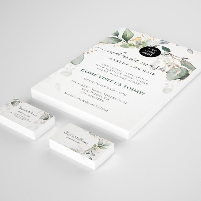 Watercolor Greenery Gold Eucalyptus Leaf Elegant Business Card (Creator Uploaded)