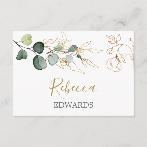 Watercolor greenery gold floral Place card