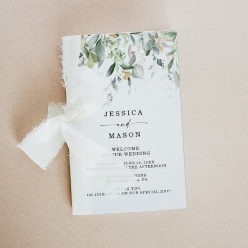 Watercolor Greenery Gold Folded Wedding Program Flyer