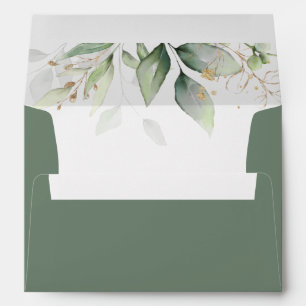 Watercolor Greenery Gold Foliage Eucalyptus Envelope