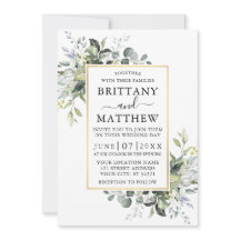 Watercolor Greenery Gold Frame Dusty Blue Wedding