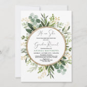 Watercolor Greenery Gold Gender Reveal Baby Shower Invitation (Front)